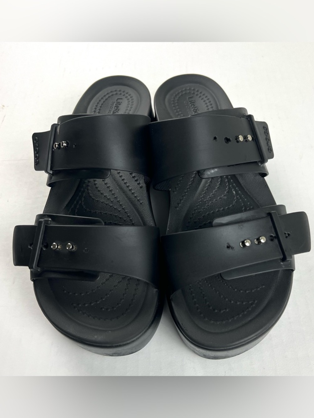 CROCS Black Double-Strap Platform Slide Sandals - Women - Picture 3 of 12